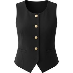 Wren New York Womens Black Tailored Vest Gold Crest Button Waistcoat Size L